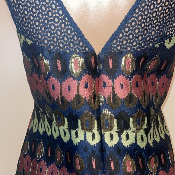 Anthropologie HD Paris womens blouse 12 large Yana Jacquard Peplum Blue Metallic - Picture 8 of 13